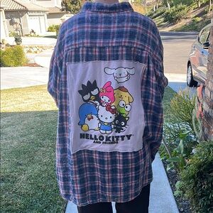 Hello Kitty and Friends Upcycled Flannel Shirt Unisex Size 3XLT